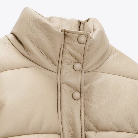Zara Nude Faux Leather Puffer Jacket 